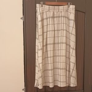 Ivory Linen Blend Windowpane Plaid Maxi Skirt